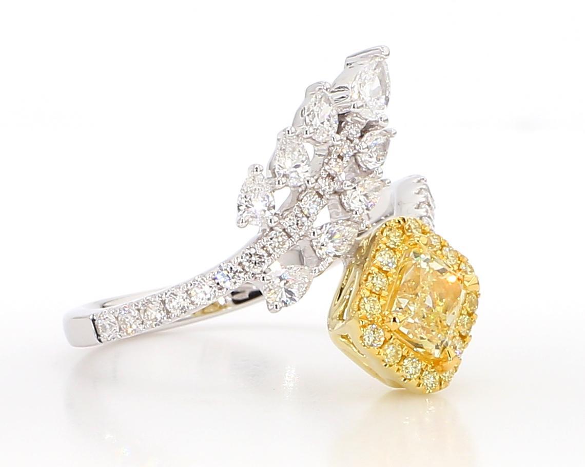 GIA Certified Natural Yellow Radiant Diamond 1.50 Carat TW Gold Cocktail Ring For Sale 3