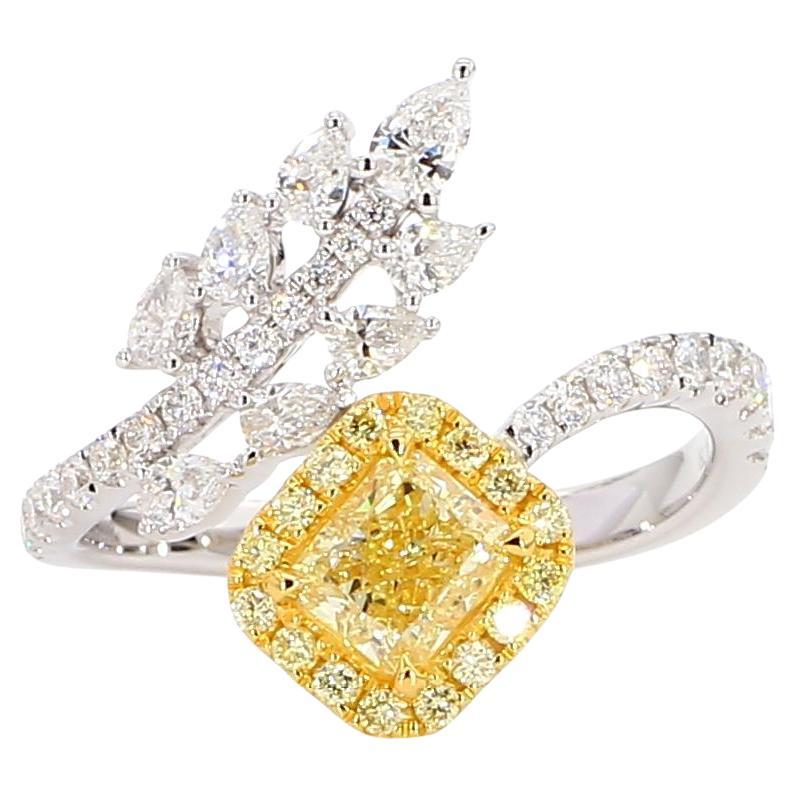 GIA Certified Natural Yellow Radiant Diamond 1.50 Carat TW Gold Cocktail Ring For Sale