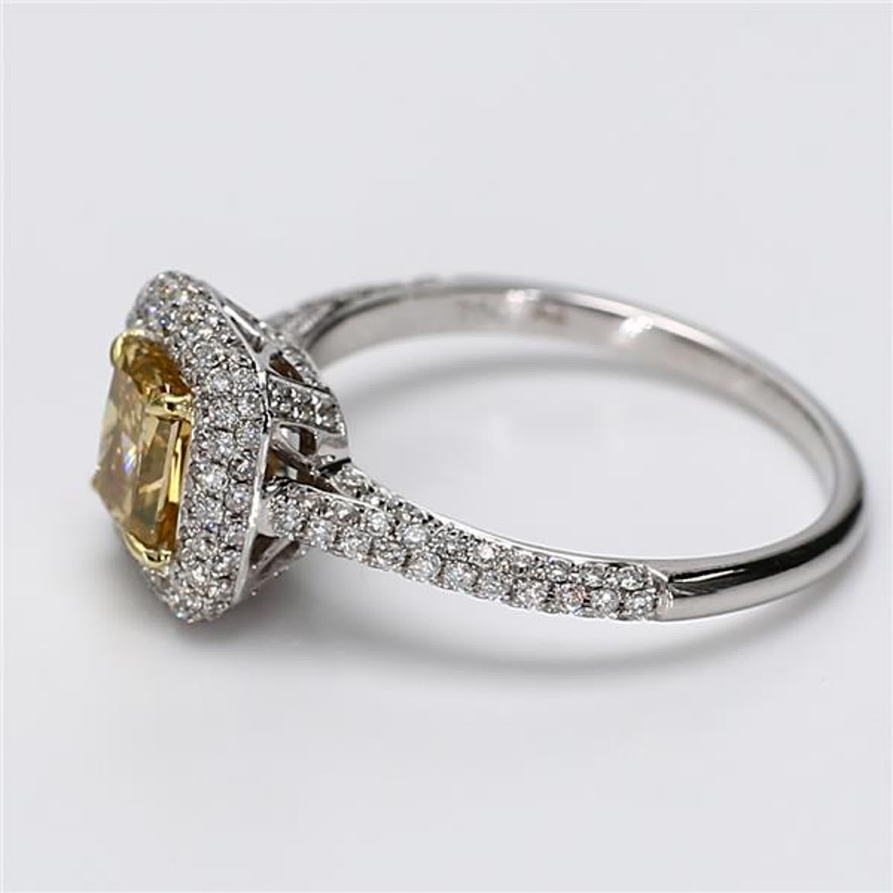 Contemporary GIA Certified Natural Yellow Radiant Diamond 1.51 Carat TW Gold Cocktail Ring For Sale
