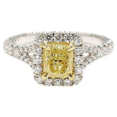GIA Certified Natural Yellow Radiant Diamond 1.51 Carat TW Gold Cocktail Ring
