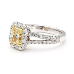 GIA Certified Natural Yellow Radiant Diamond 1.54 Carat TW Gold Cocktail Ring