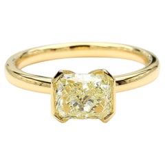 GIA Certified Natural Yellow Radiant Diamond 1.55 Carat TW Gold Cocktail Ring