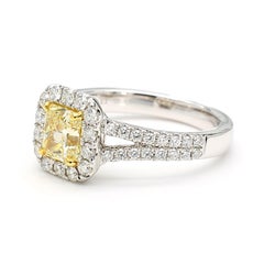 GIA Certified Natural Yellow Radiant Diamond 1.57 Carat TW Gold Cocktail Ring