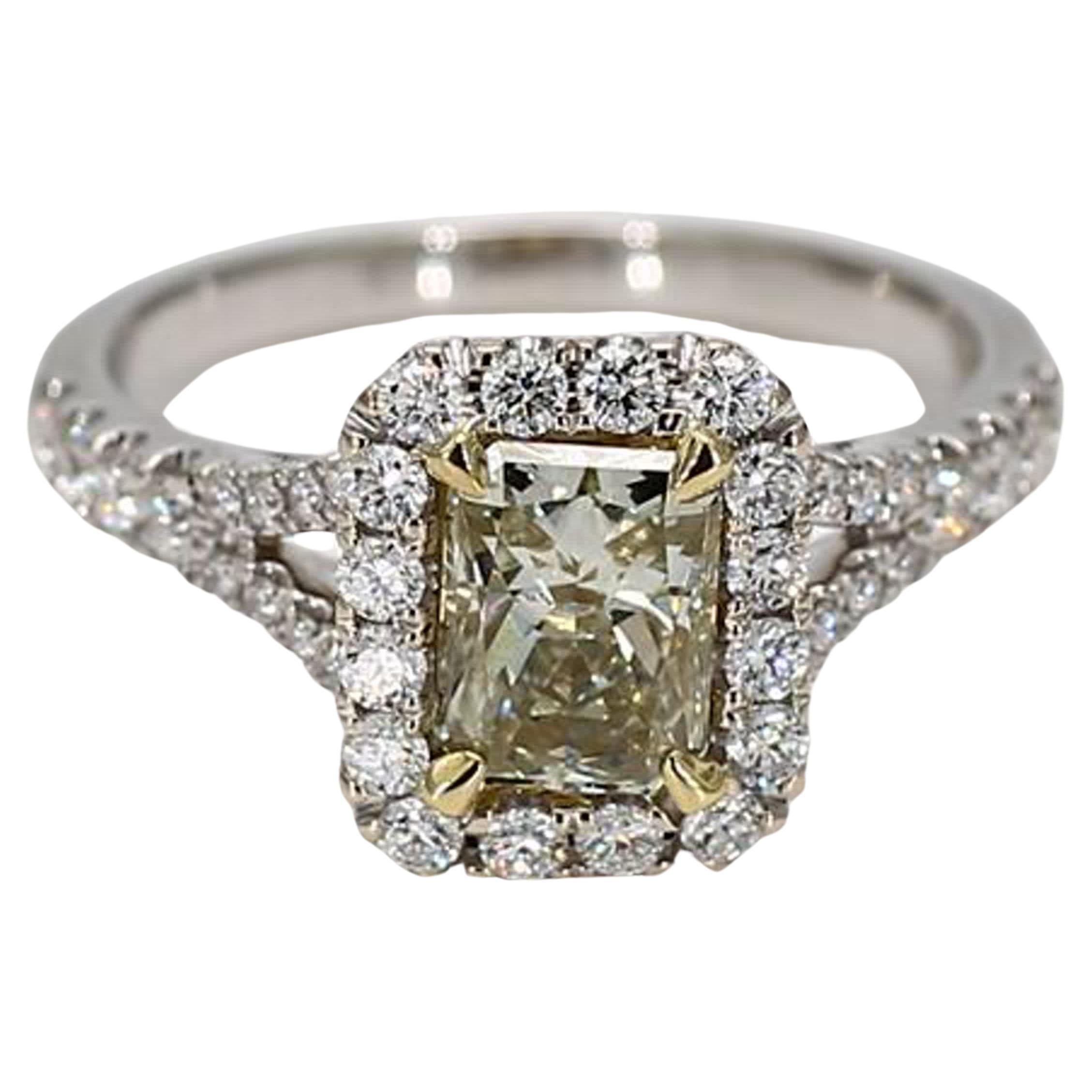 GIA Certified Natural Yellow Radiant Diamond 1.57 Carat TW Gold Cocktail Ring