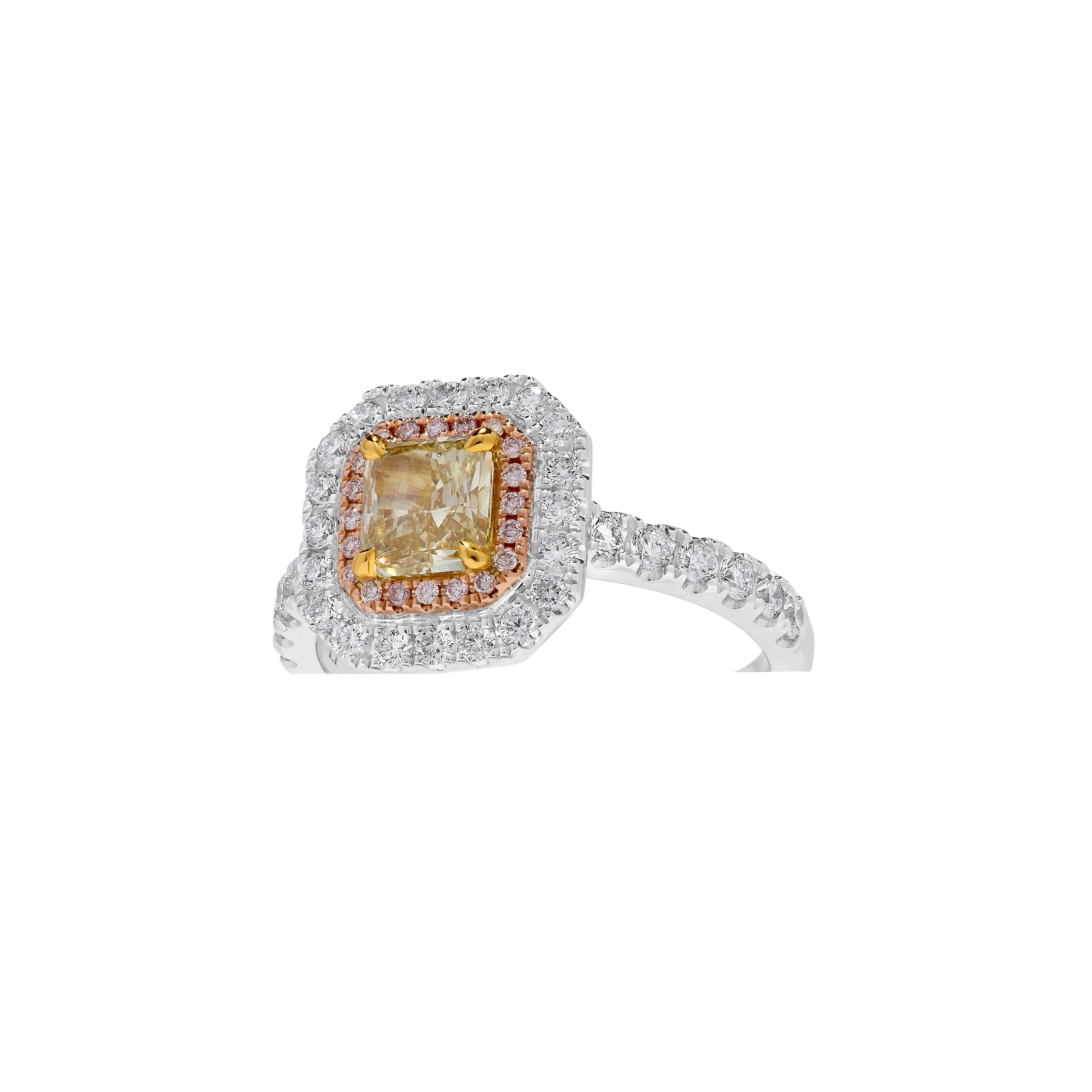 Taille radiant Bague cocktail en or jaune radiant certifiée GIA de 1.61 carat poids total en vente
