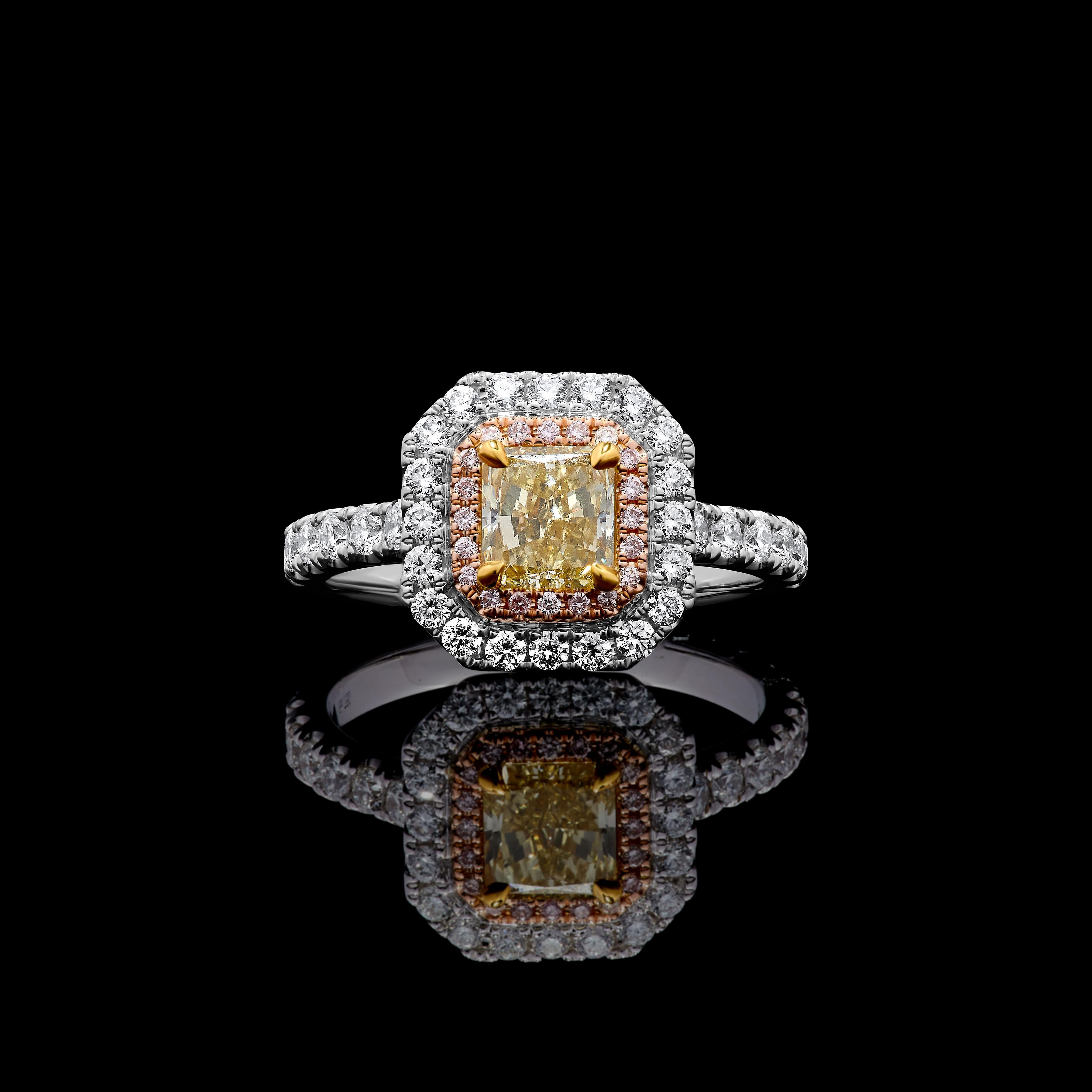 Bague cocktail en or jaune radiant certifiée GIA de 1.61 carat poids total Pour femmes en vente