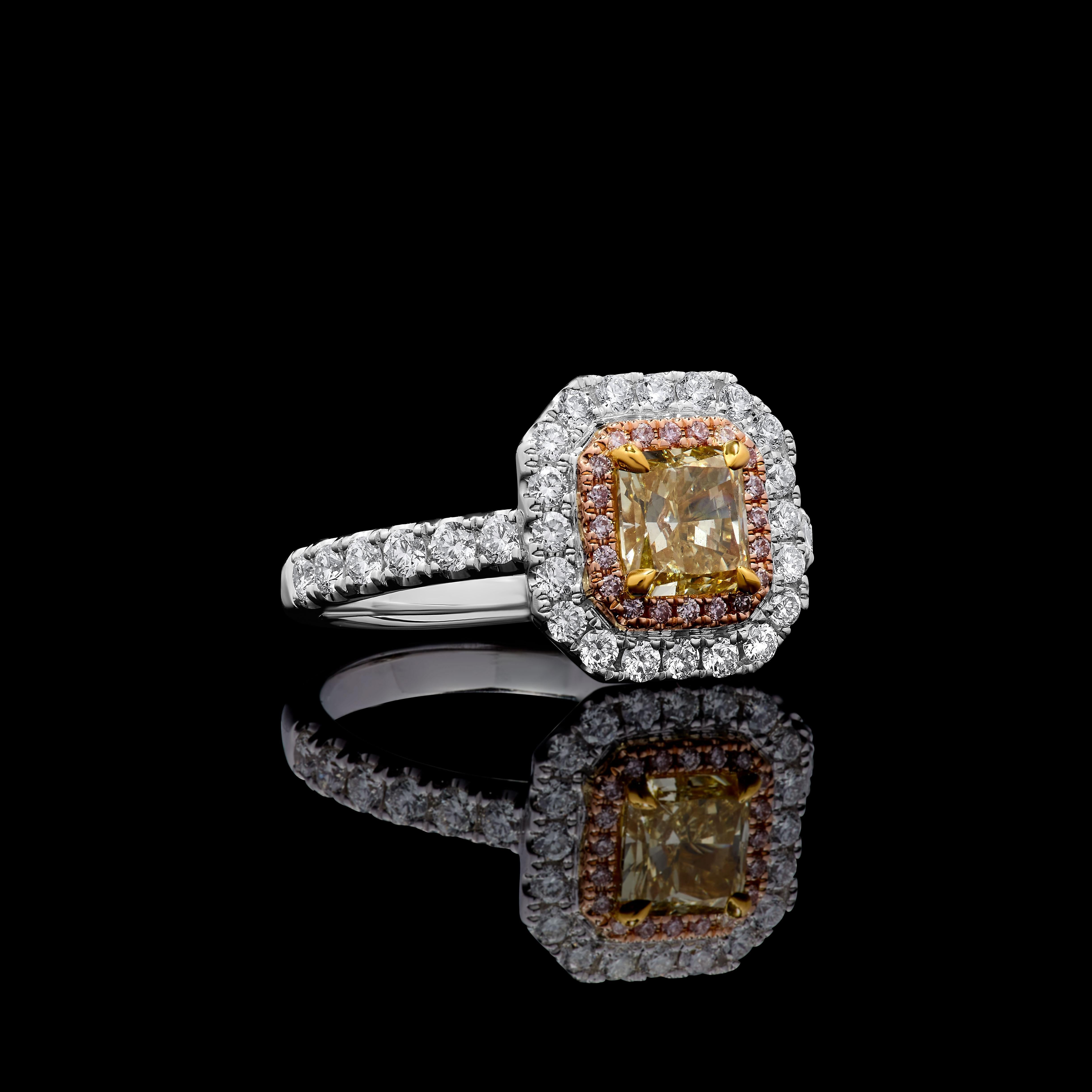 Bague cocktail en or jaune radiant certifiée GIA de 1.61 carat poids total en vente 1