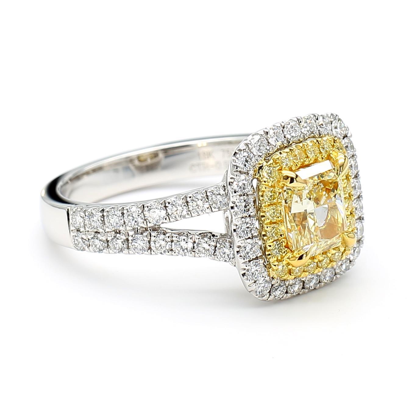 Taille radiant Bague cocktail en or jaune radiant certifiée GIA de 1.65 carat poids total en vente