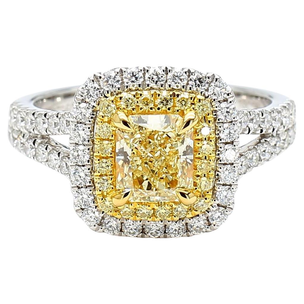 GIA Certified Natural Yellow Radiant Diamond 1.65 Carat TW Gold Cocktail Ring