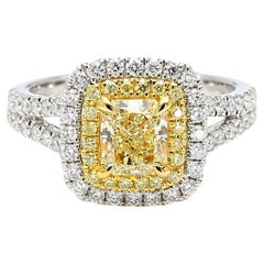 GIA Certified Natural Yellow Radiant Diamond 1.65 Carat TW Gold Cocktail Ring
