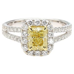GIA Certified Natural Yellow Radiant Diamond 1.66 Carat TW Gold Cocktail Ring