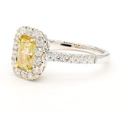GIA Certified Natural Yellow Radiant Diamond 1.70 Carat TW Gold Cocktail Ring