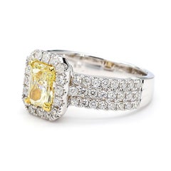 GIA Certified Natural Yellow Radiant Diamond 1.81 Carat TW Gold Cocktail Ring
