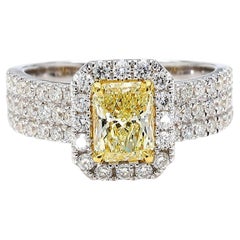 GIA Certified Natural Yellow Radiant Diamond 1.81 Carat TW Gold Cocktail Ring