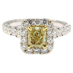 GIA Certified Natural Yellow Radiant Diamond 1.87 Carat TW Gold Cocktail Ring