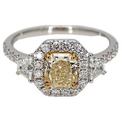 Bague cocktail en or jaune radiant certifiée GIA de 1,95 carat poids total