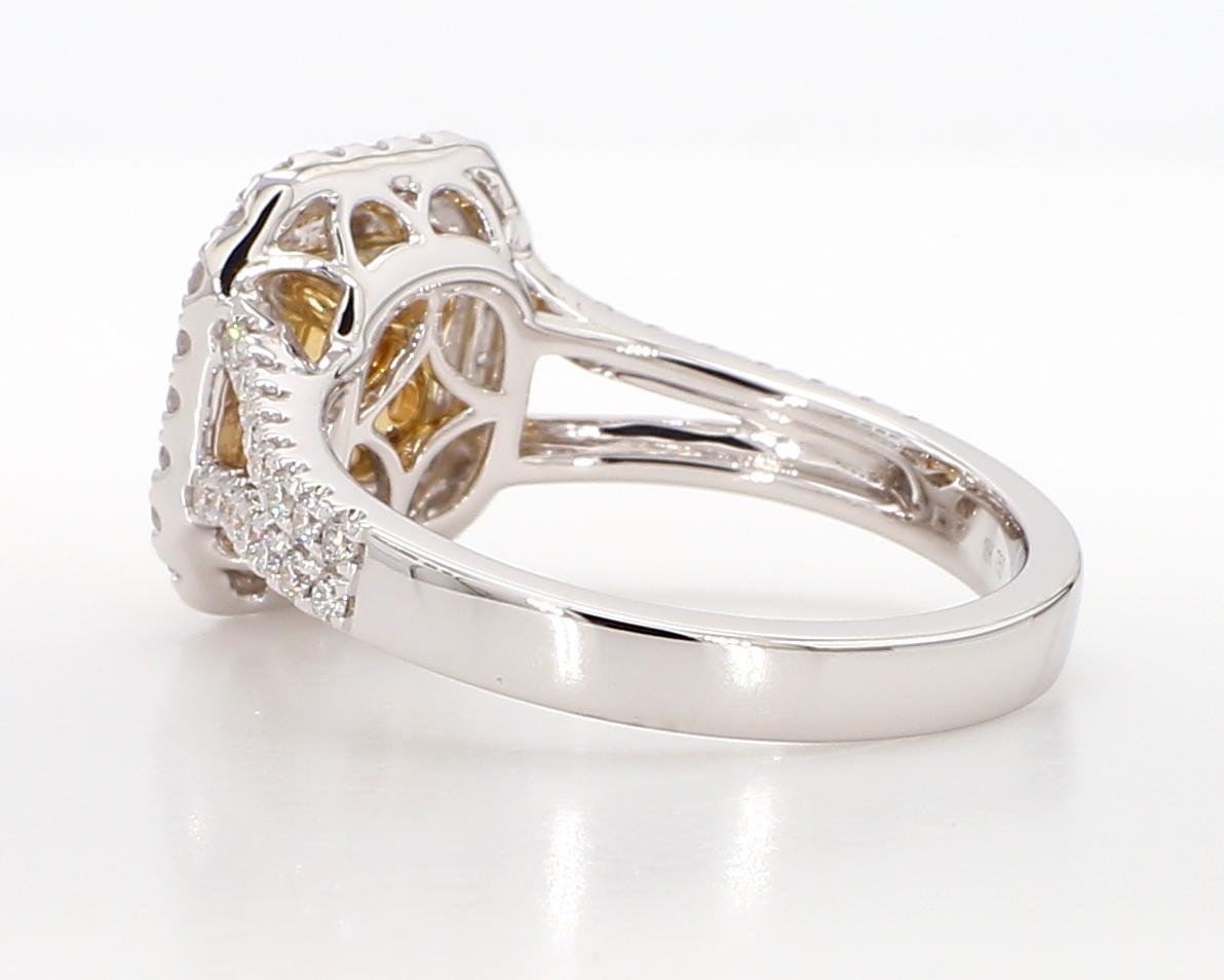 GIA-zertifizierter natürlicher gelber strahlender Diamant 1.97 Karat TW Gold Cocktail-Ring (Radiantschliff) im Angebot