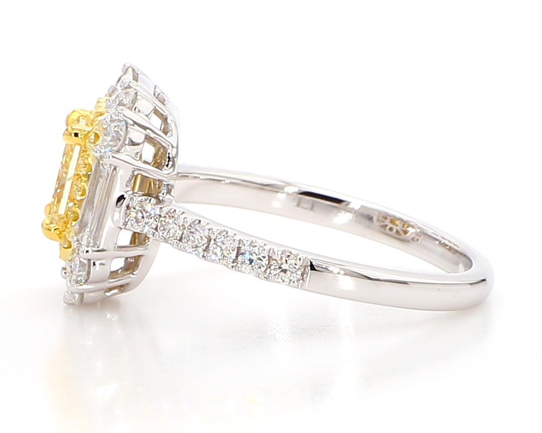 Radiant Cut GIA Certified Natural Yellow Radiant Diamond 1.97 Carat TW Gold Cocktail Ring For Sale