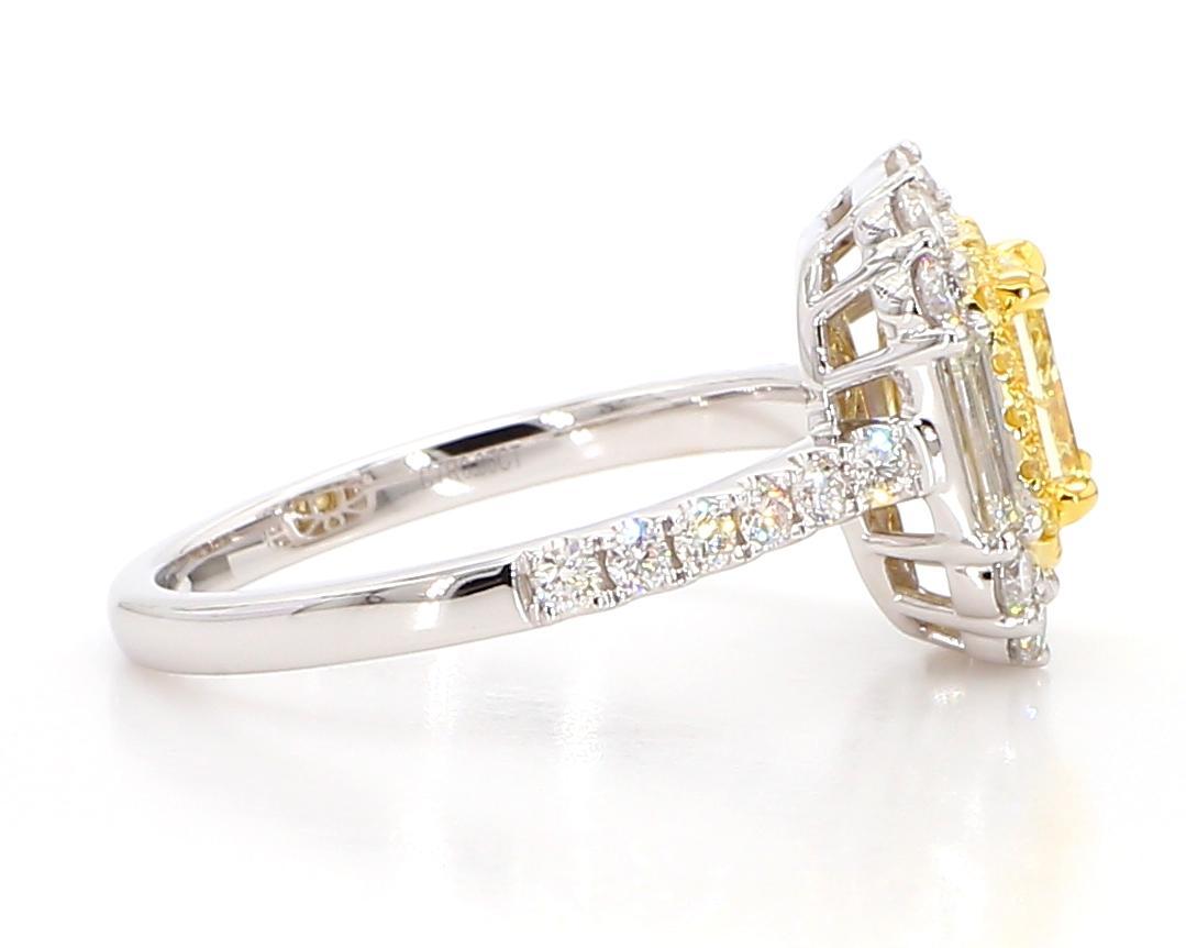 Radiant Cut GIA Certified Natural Yellow Radiant Diamond 1.97 Carat TW Gold Cocktail Ring For Sale