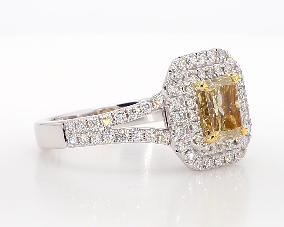 GIA Certified Natural Yellow Radiant Diamond 1.97 Carat TW Gold Cocktail Ring For Sale 3