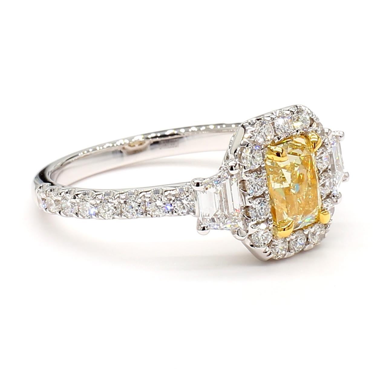 Radiant Cut GIA Certified Natural Yellow Radiant Diamond 1.98 Carat TW Gold Cocktail Ring For Sale