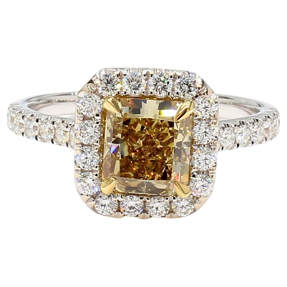 GIA Certified Natural Yellow Radiant Diamond 2.04 Carat TW Gold Cocktail Ring