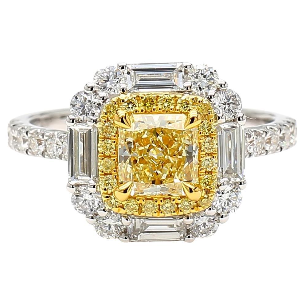 GIA Certified Natural Yellow Radiant Diamond 2.07 Carat TW Gold Cocktail Ring