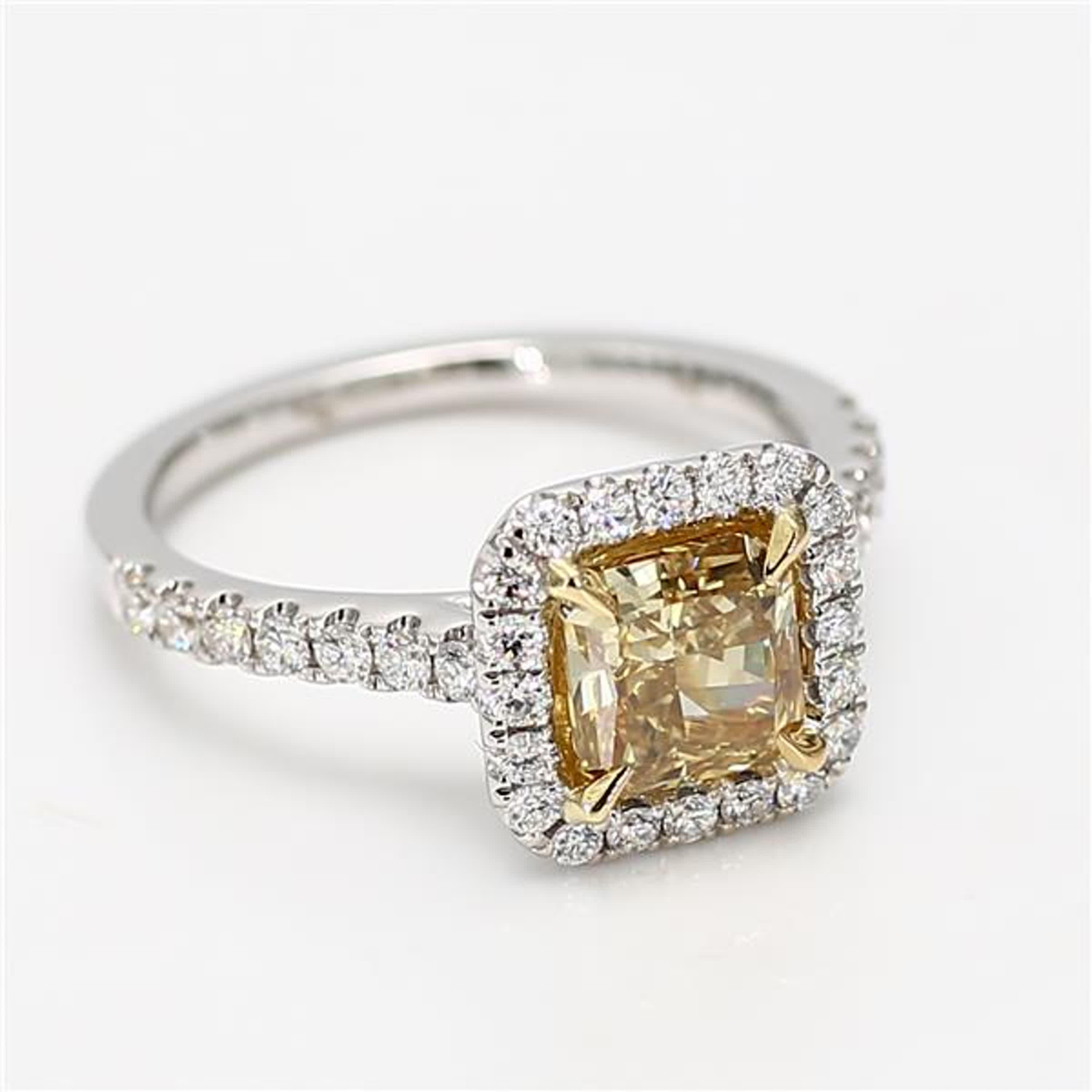 GIA Certified Natural Yellow Radiant Diamond 2.11 Carat TW Gold Cocktail Ring For Sale 1