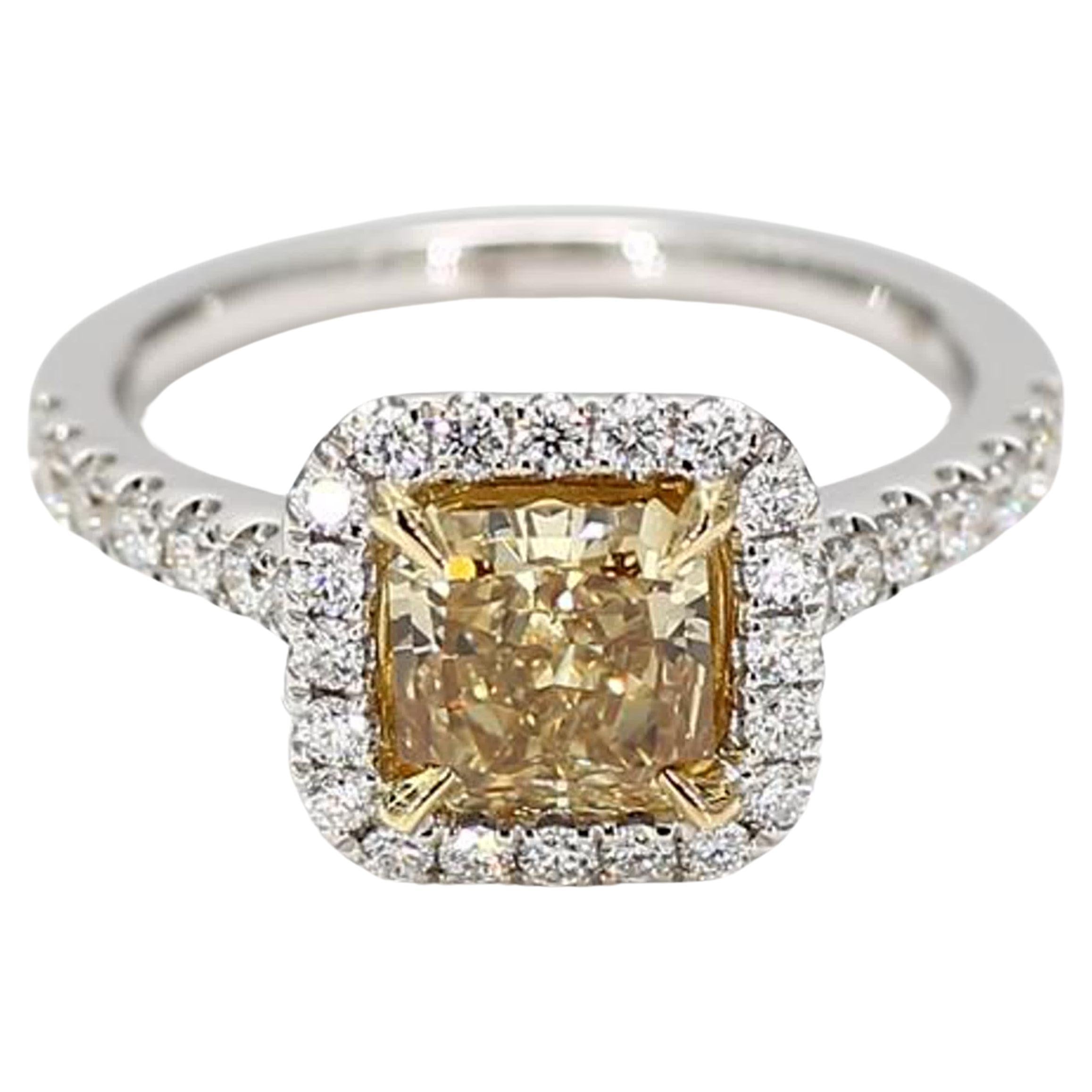 GIA Certified Natural Yellow Radiant Diamond 2.11 Carat TW Gold Cocktail Ring