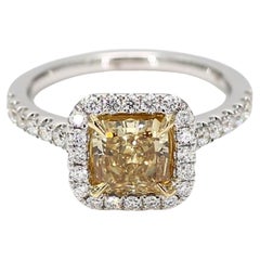GIA Certified Natural Yellow Radiant Diamond 2.11 Carat TW Gold Cocktail Ring