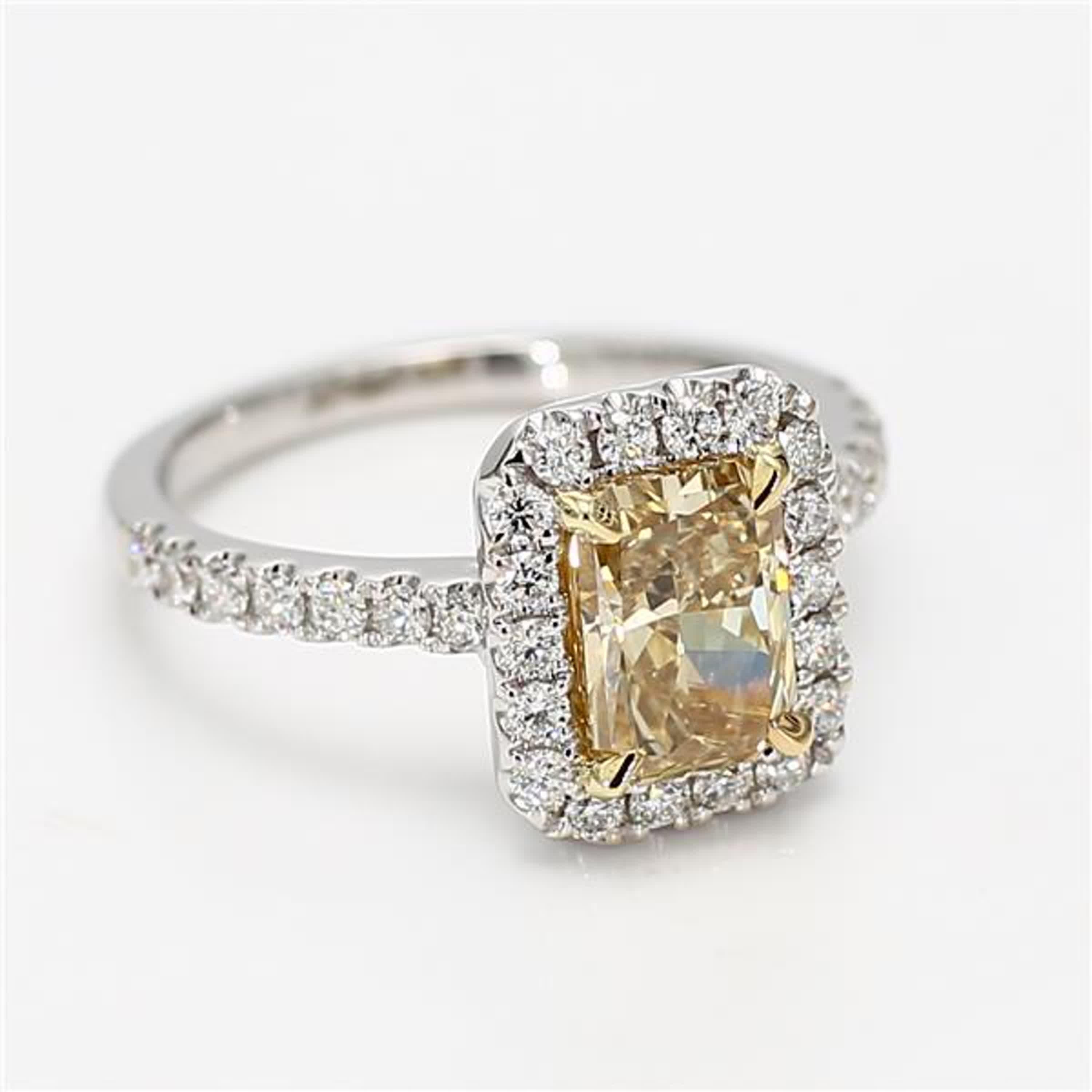 GIA Certified Natural Yellow Radiant Diamond 2.14 Carat TW Gold Cocktail Ring For Sale 1