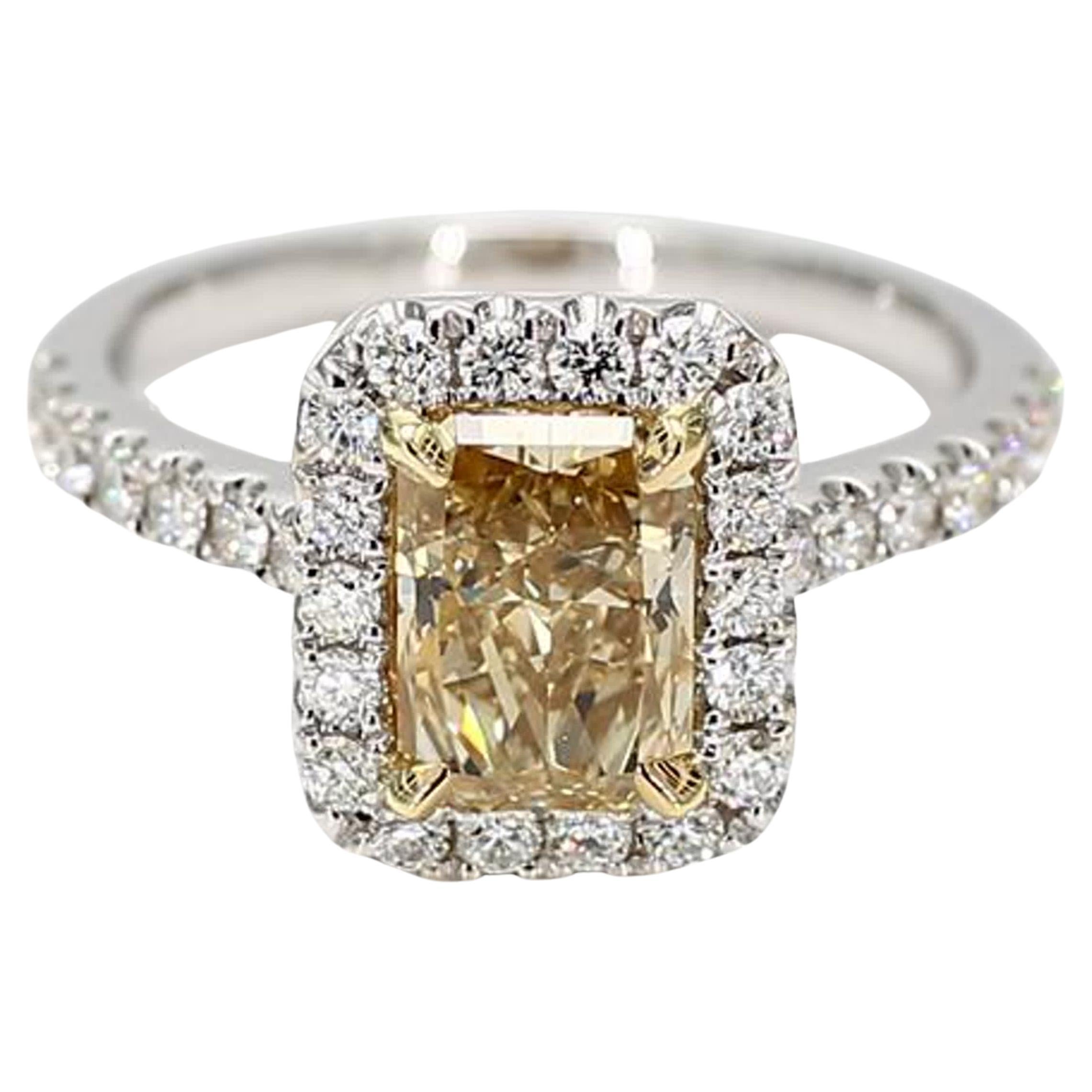 GIA Certified Natural Yellow Radiant Diamond 2.14 Carat TW Gold Cocktail Ring