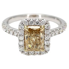 GIA Certified Natural Yellow Radiant Diamond 2.14 Carat TW Gold Cocktail Ring