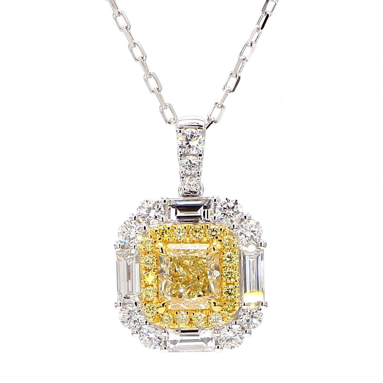 Contemporary GIA Certified Natural Yellow Radiant Diamond 2.15 Carat TW Gold Drop Pendant