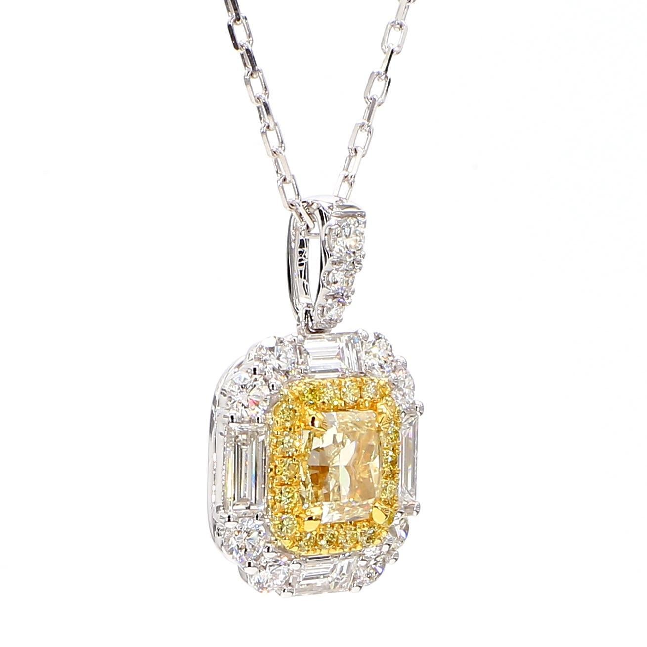 Radiant Cut GIA Certified Natural Yellow Radiant Diamond 2.15 Carat TW Gold Drop Pendant