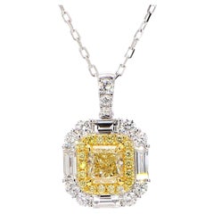 GIA Certified Natural Yellow Radiant Diamond 2.15 Carat TW Gold Drop Pendant