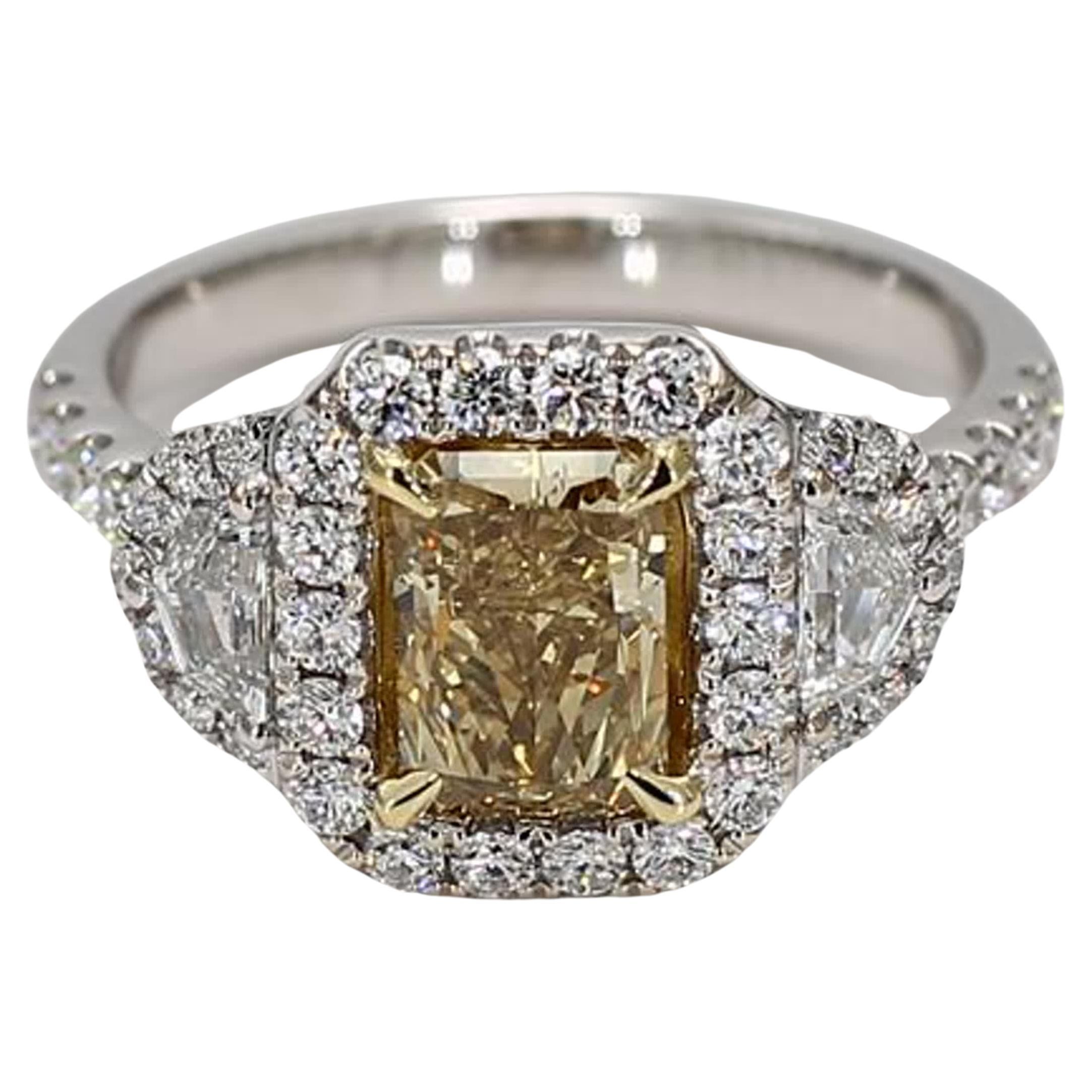 GIA Certified Natural Yellow Radiant Diamond 2.24 Carat TW Gold Cocktail Ring