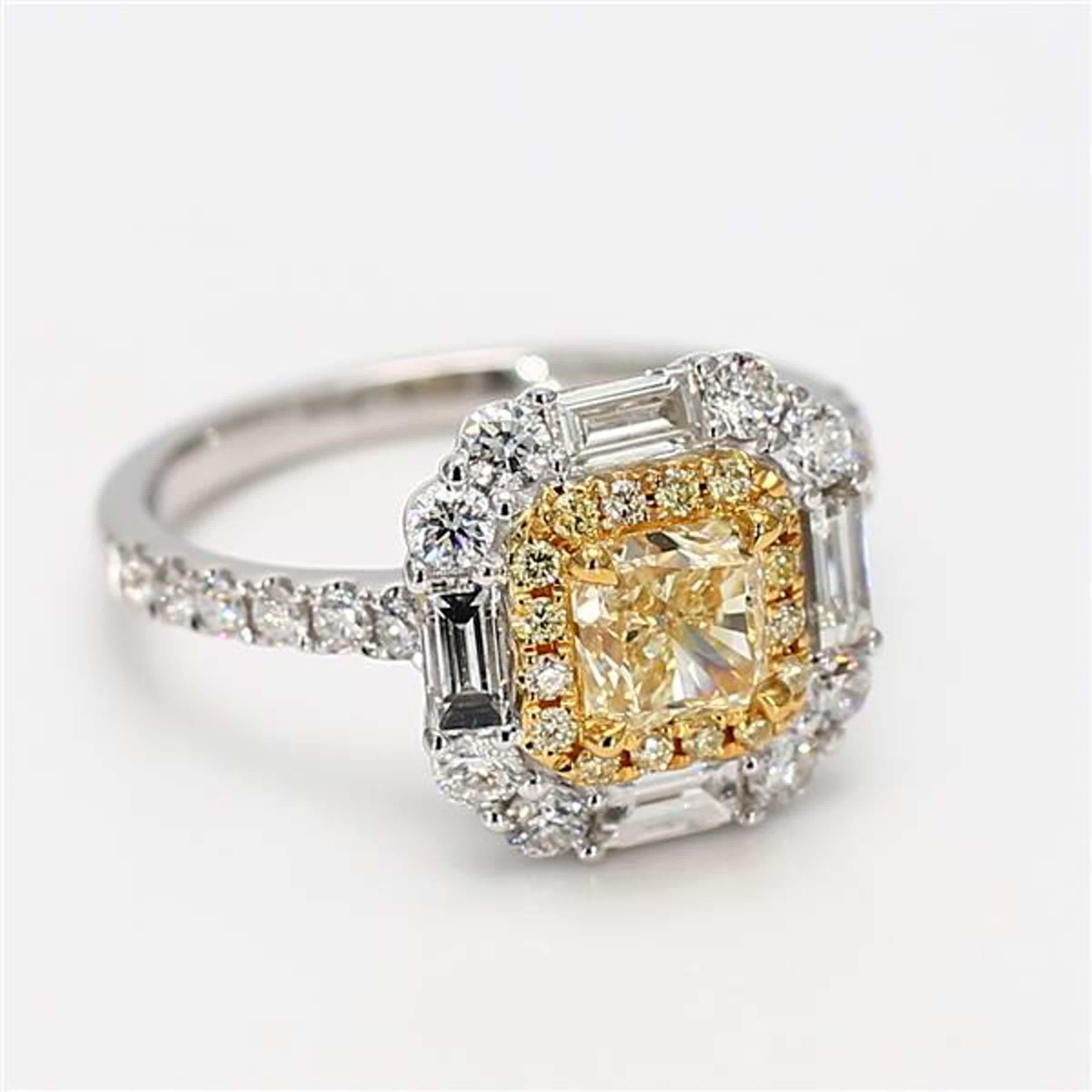 GIA Certified Natural Yellow Radiant Diamond 2.25 Carat TW Gold Cocktail Ring For Sale 1