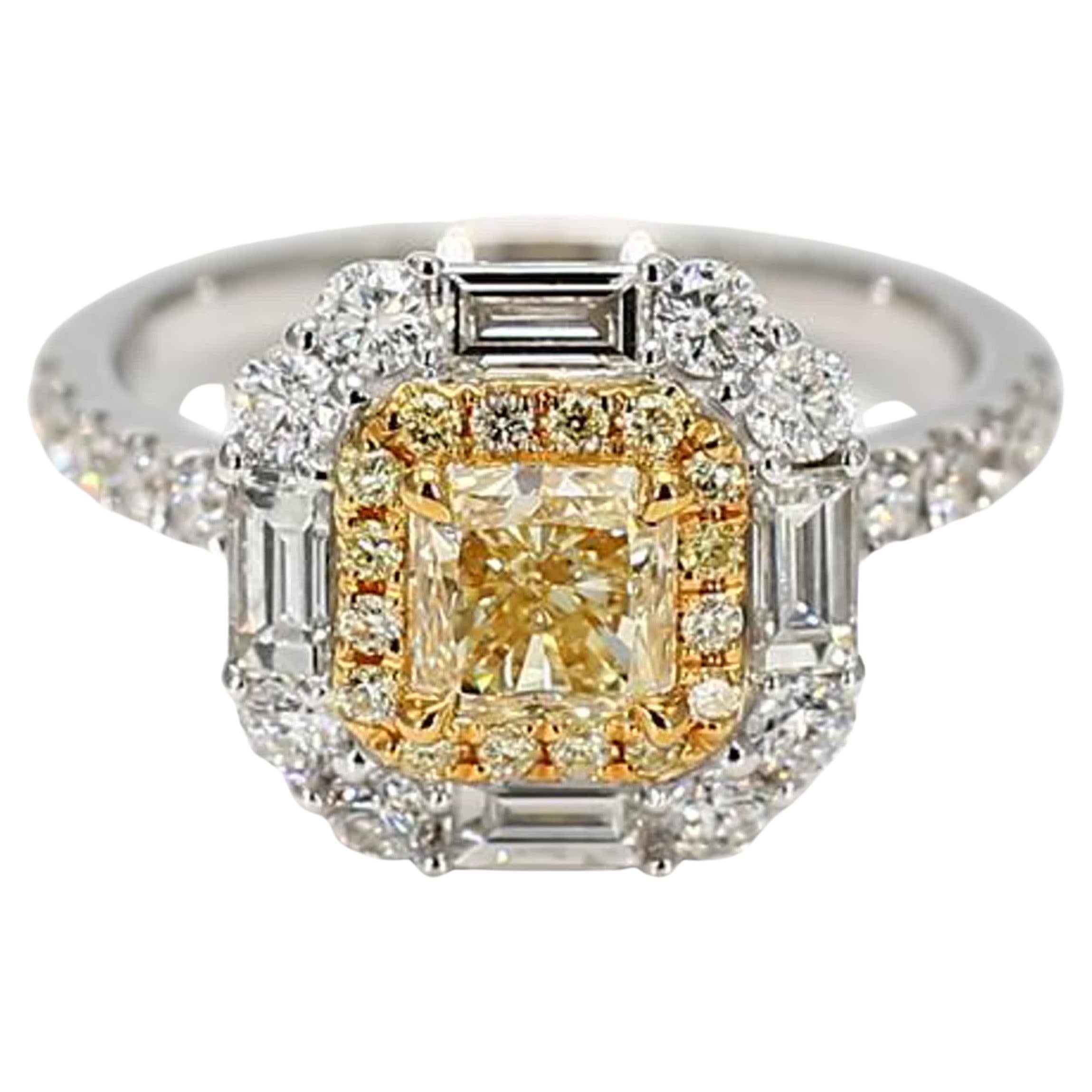 GIA Certified Natural Yellow Radiant Diamond 2.25 Carat TW Gold Cocktail Ring