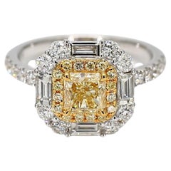 GIA Certified Natural Yellow Radiant Diamond 2.25 Carat TW Gold Cocktail Ring