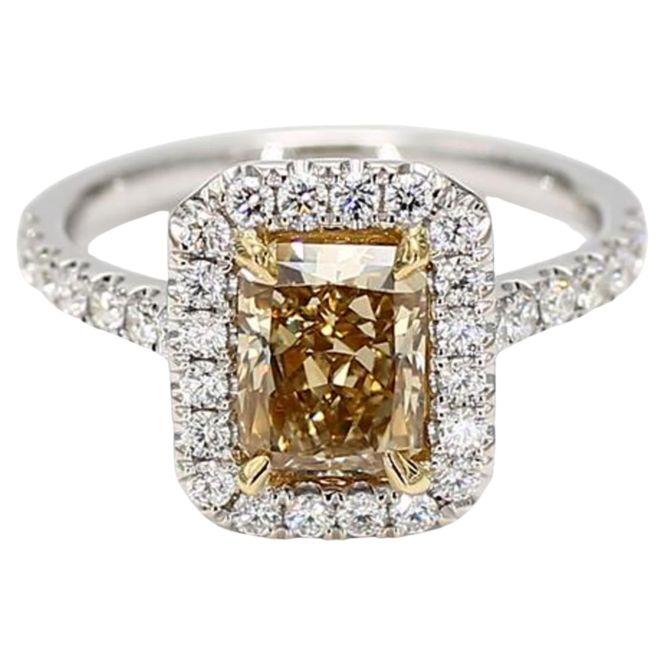 GIA Certified Natural Yellow Radiant Diamond 2.33 Carat TW Gold Cocktail Ring