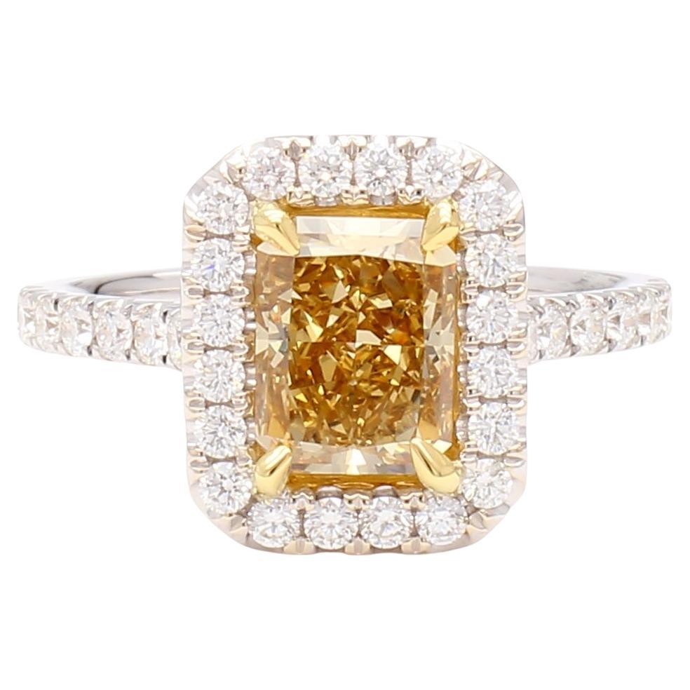 GIA Certified Natural Yellow Radiant Diamond 2.33 Carat TW Gold Cocktail Ring