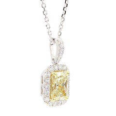 GIA Certified Natural Yellow Radiant Diamond 2.45 Carat TW Gold Drop Pendant