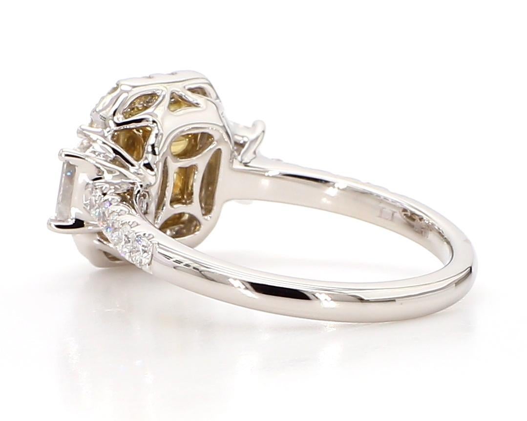 Radiant Cut GIA Certified Natural Yellow Radiant Diamond 2.60 Carat TW Plat Cocktail Ring For Sale