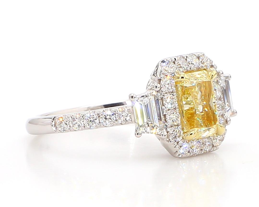 GIA Certified Natural Yellow Radiant Diamond 2.60 Carat TW Plat Cocktail Ring For Sale 2