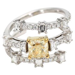 GIA Certified Natural Yellow Radiant Diamond 2.68 Carat TW Gold Cocktail Ring