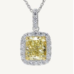 GIA Certified Natural Yellow Radiant Diamond 2.69 Carat TW Gold Pendant