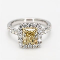 GIA Certified Natural Yellow Radiant Diamond 2.74 Carat TW Gold Cocktail Ring