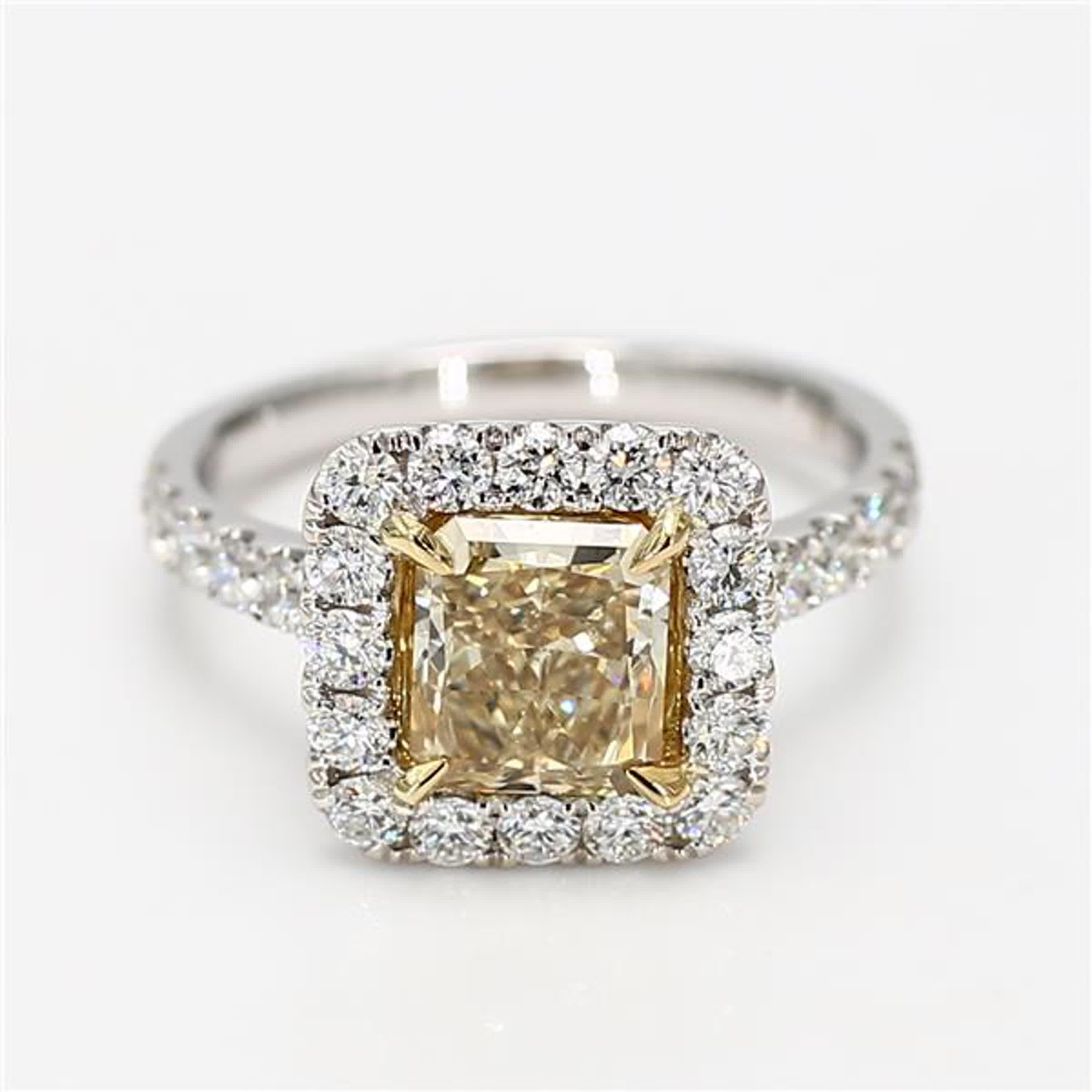 GIA Certified Natural Yellow Radiant Diamond 2.78 Carat TW Gold Cocktail Ring For Sale 1
