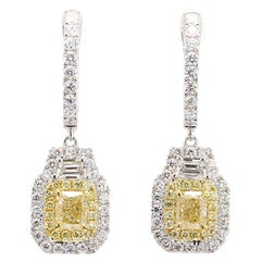 GIA Certified Natural Yellow Radiant Diamond 2.85 Carat TW Gold Drop Earrings